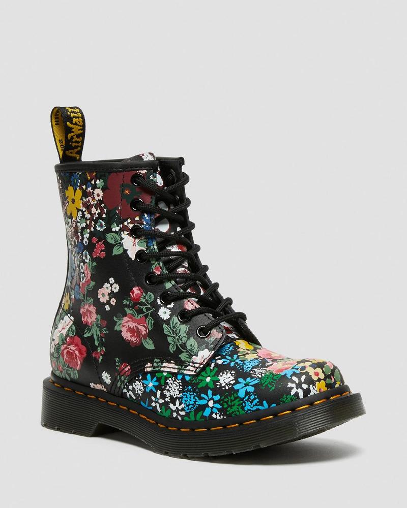 Women\'s Dr Martens 1460 Pascal Floral Mash Up Leather Lace Up Boots White | AU 186OKI